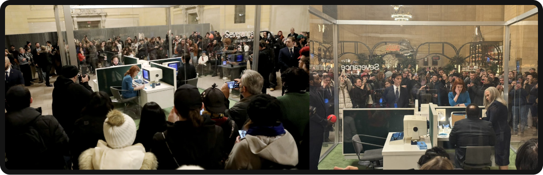 Apple TV Severance analog marketing campaign in Grand Central Station.