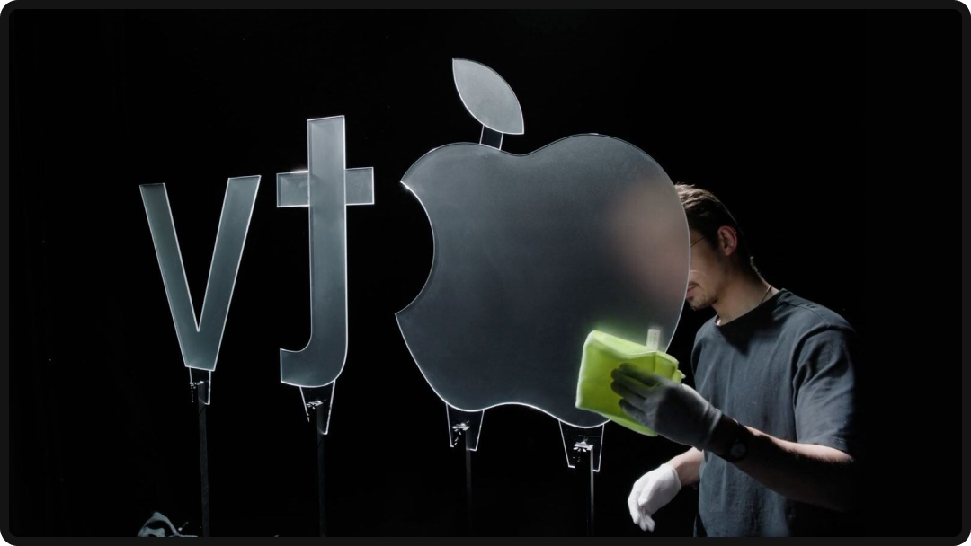 Apple TV campaign showing an artist creating the Apple logo out of glass.