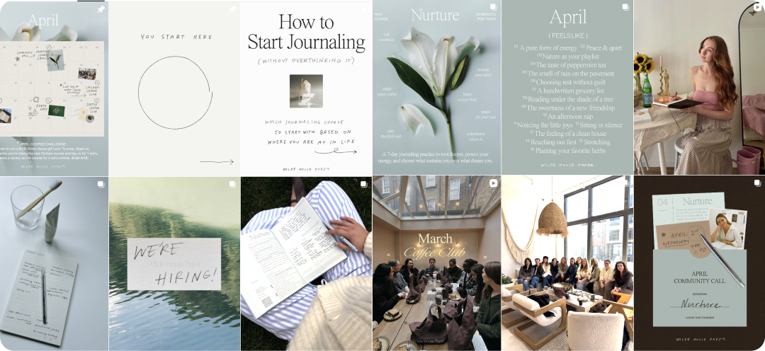 Wilde House Paper Instagram account, good example of using social media as a landing page.