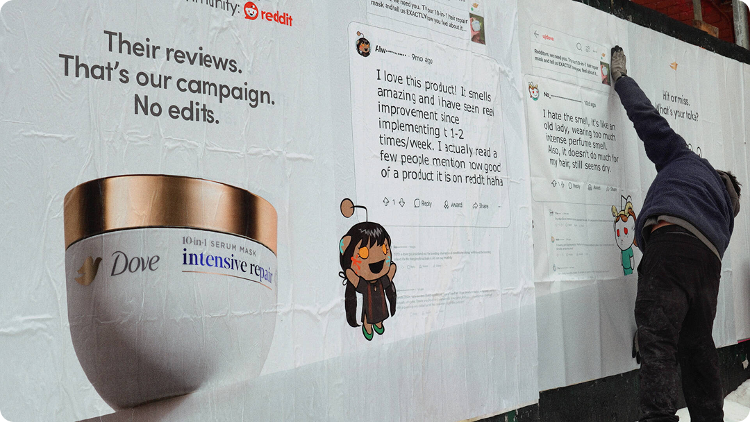 Example of a brand using Reddit posts for OOH advertising.
