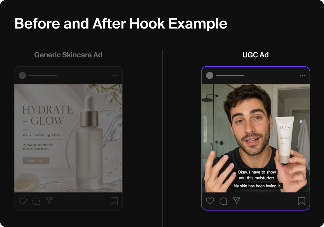 Before and after example of an ad hook with targeted creative.