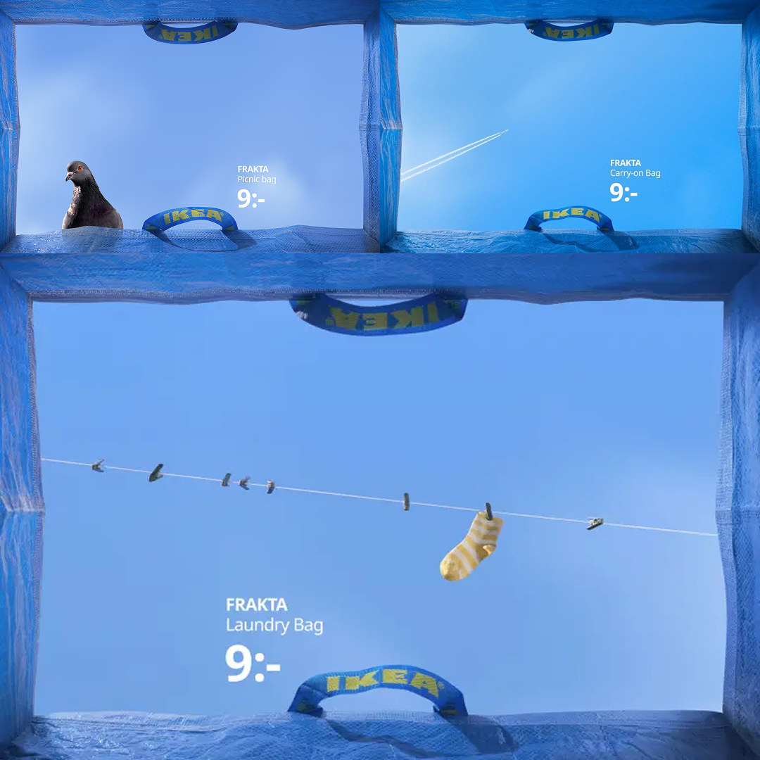 IKEA blue bag campaign where images were taken to look like they were from inside of the iconic blue bag.